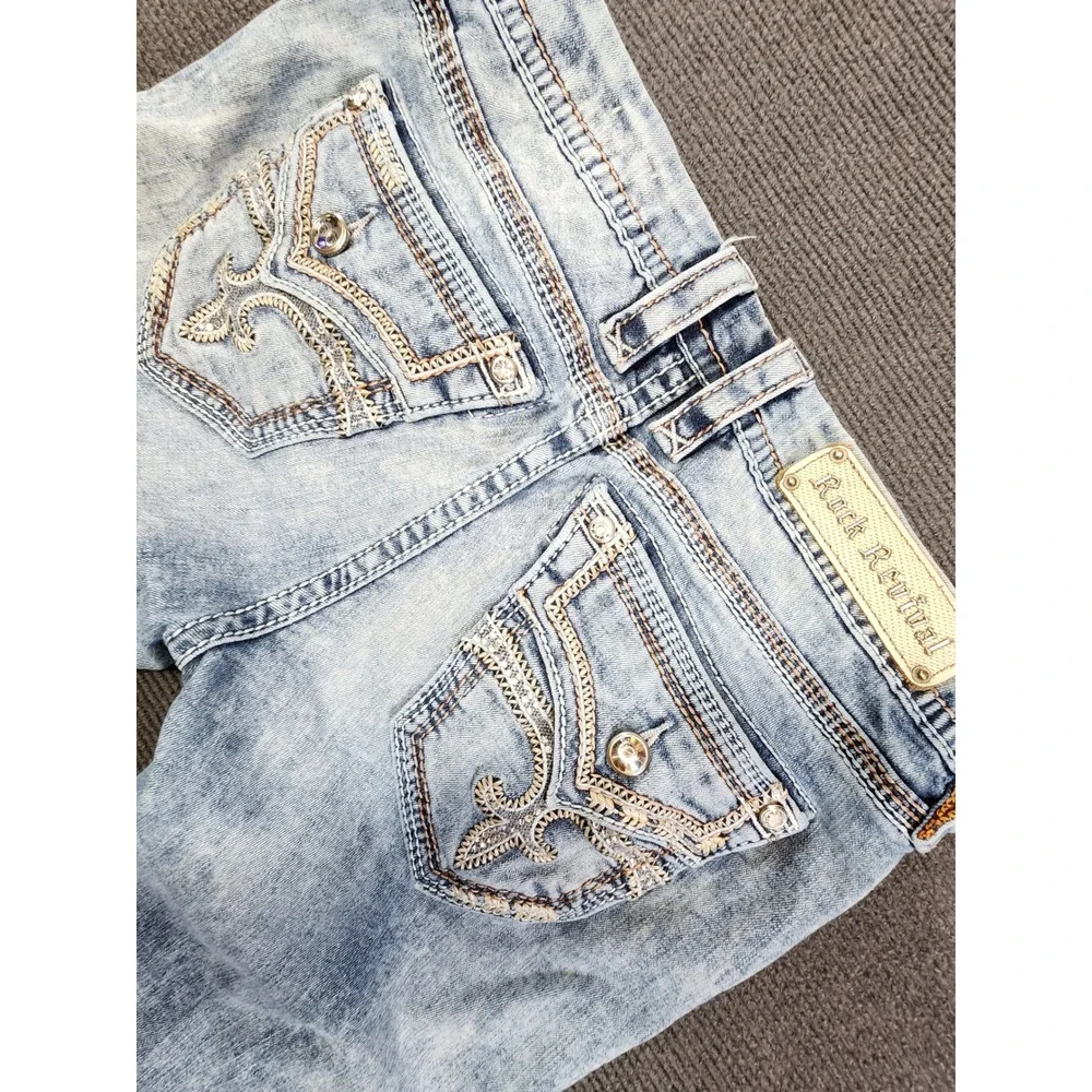 Rock Revival Luz Bootcut Jeans Women 29 Blue Acid Wash Embellished Y2K - Picture 2 of 13